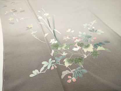 平和屋着物●訪問着　友禅　作家物　葡萄蔦の葉花文　暈し染め　正絹　逸品　未使用　CABD8900gh