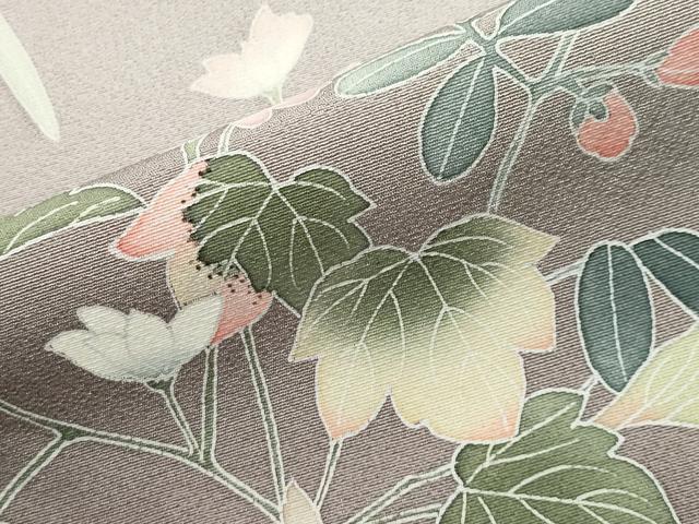 平和屋着物●訪問着　友禅　作家物　葡萄蔦の葉花文　暈し染め　正絹　逸品　未使用　CABD8900gh