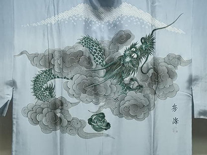 平和屋着物●男性　紬　アンサンブル・長襦袢セット　霞文　正絹　逸品　CABD8901gh