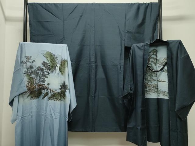 平和屋着物●男性　本場大島紬　アンサンブル・長襦袢セット　100亀甲　総詰め　正絹　逸品　CABD8902gh