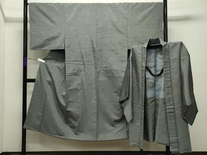 平和屋着物●男性　紬　アンサンブル　霞文　正絹　逸品　CABD8909gh