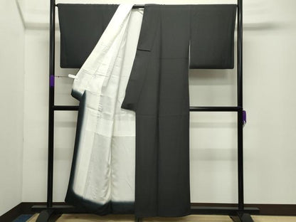 平和屋着物●江戸小紋　庭野三樹夫作　角通し　黒地　正絹　逸品　CABD8912gh