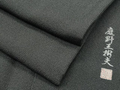 平和屋着物●江戸小紋　庭野三樹夫作　角通し　黒地　正絹　逸品　CABD8912gh