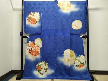 平和屋着物●小振袖　二尺袖　駒刺繍　花丸文　暈し染め　金彩　正絹　逸品　CABD8913gh