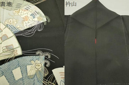 平和屋着物●アンティーク　大正ロマン　中国三大刺繍　相良刺繍　黒留袖　扇面花文　金彩　正絹　逸品　CABD8915gh