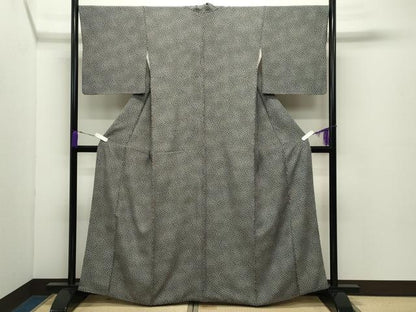 平和屋着物●上質な小紋　舞花文　黒地　正絹　逸品　CABD8916gh