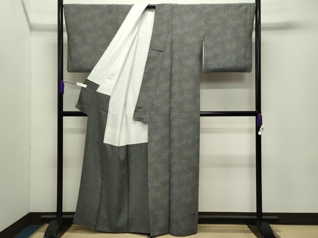 平和屋着物●上質な小紋　舞花文　黒地　正絹　逸品　CABD8916gh