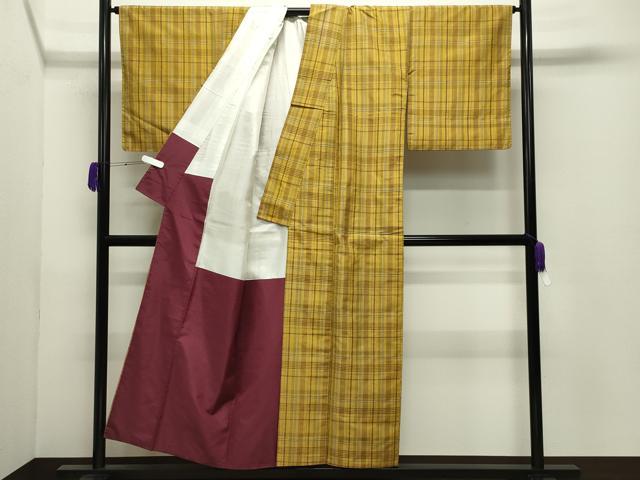 平和屋着物●無形文化財　本場黄八丈　近藤傳　草木染　手織　紬　格子柄　正絹　逸品　CABD8917gh