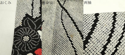平和屋着物●上質な小紋　総絞り　草花文　黒地　正絹　逸品　CABD8918gh