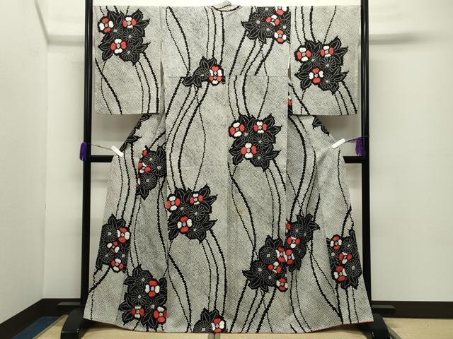 平和屋着物●上質な小紋　総絞り　草花文　黒地　正絹　逸品　CABD8918gh