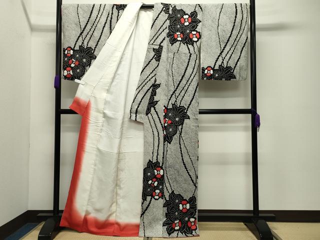 平和屋着物●上質な小紋　総絞り　草花文　黒地　正絹　逸品　CABD8918gh