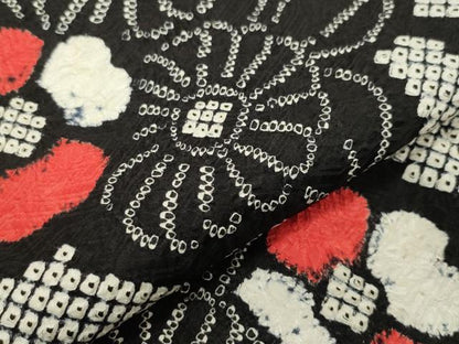 平和屋着物●上質な小紋　総絞り　草花文　黒地　正絹　逸品　CABD8918gh
