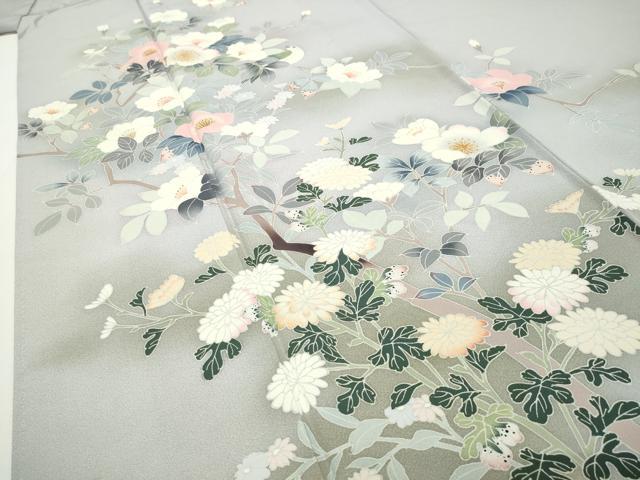 平和屋着物●訪問着　友禅　休み鳥枝花文　暈し染め　正絹　逸品　CABD8920gh