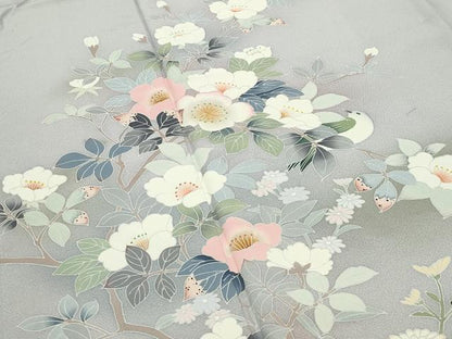 平和屋着物●訪問着　友禅　休み鳥枝花文　暈し染め　正絹　逸品　CABD8920gh