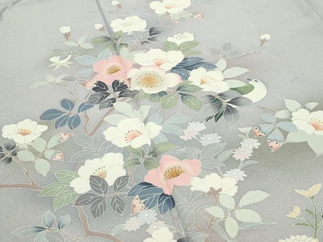 平和屋着物●訪問着　友禅　休み鳥枝花文　暈し染め　正絹　逸品　CABD8920gh