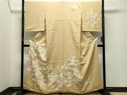 平和屋着物●訪問着　駒刺繍　草花文　金彩　正絹　逸品　CABD8921gh
