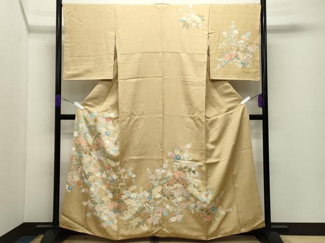 平和屋着物●訪問着　駒刺繍　草花文　金彩　正絹　逸品　CABD8921gh