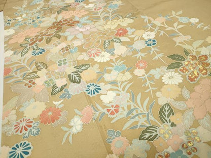 平和屋着物●訪問着　駒刺繍　草花文　金彩　正絹　逸品　CABD8921gh