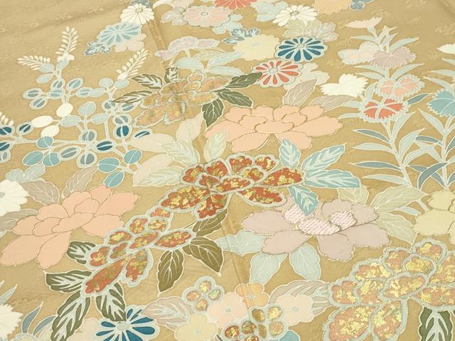 平和屋着物●訪問着　駒刺繍　草花文　金彩　正絹　逸品　CABD8921gh