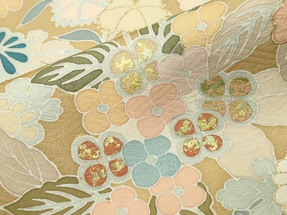 平和屋着物●訪問着　駒刺繍　草花文　金彩　正絹　逸品　CABD8921gh