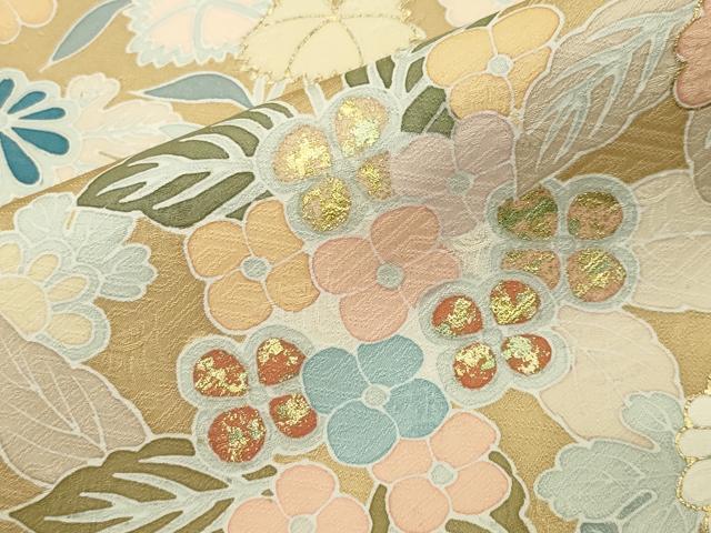 平和屋着物●訪問着　駒刺繍　草花文　金彩　正絹　逸品　CABD8921gh