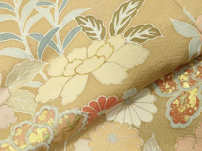 平和屋着物●訪問着　駒刺繍　草花文　金彩　正絹　逸品　CABD8921gh