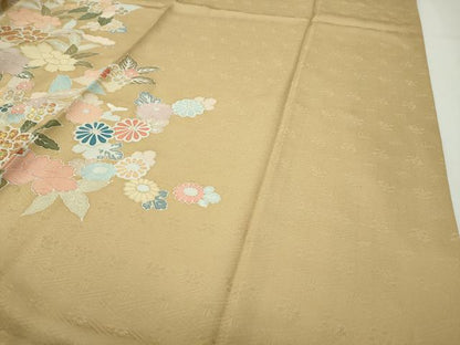 平和屋着物●訪問着　駒刺繍　草花文　金彩　正絹　逸品　CABD8921gh