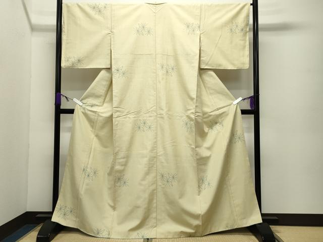 平和屋着物●上質な紬　麻の葉文　正絹　逸品　CABD8922gh