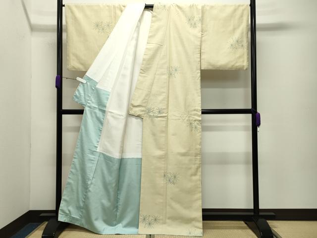 平和屋着物●上質な紬　麻の葉文　正絹　逸品　CABD8922gh