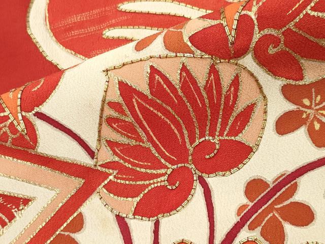 平和屋本店●アンティーク　大正ロマン　振袖　駒刺繍　立波松花文　黒地　金彩　正絹　逸品　CABD8924gh
