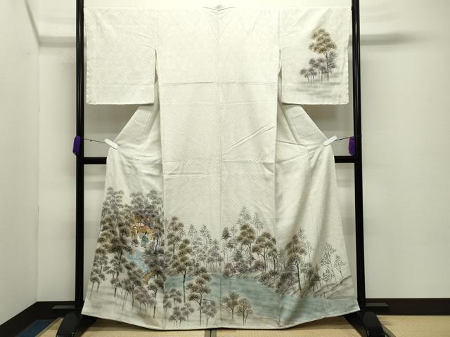 平和屋着物●訪問着　総絞り　駒刺繍　手描き　人物風景文　暈し染め　金彩　正絹　逸品　CABD8925gh