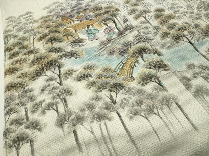 平和屋着物●訪問着　総絞り　駒刺繍　手描き　人物風景文　暈し染め　金彩　正絹　逸品　CABD8925gh