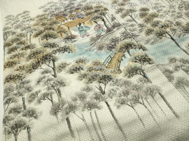 平和屋着物●訪問着　総絞り　駒刺繍　手描き　人物風景文　暈し染め　金彩　正絹　逸品　CABD8925gh