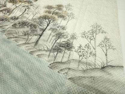 平和屋着物●訪問着　総絞り　駒刺繍　手描き　人物風景文　暈し染め　金彩　正絹　逸品　CABD8925gh