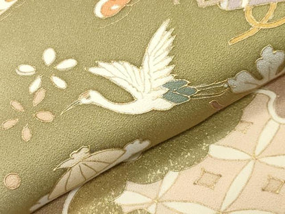 平和屋着物●豪華色留袖　駒刺繍　雪輪重ね花車飛鶴文　暈し染め　金彩　正絹　逸品　CABD8928gh
