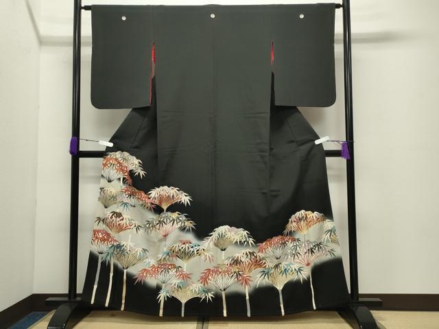 平和屋着物●アンティーク　大正ロマン　黒留袖　笹文　暈し染め　金彩　正絹　逸品　CABD8929gh