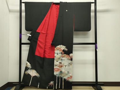 平和屋着物●アンティーク　大正ロマン　黒留袖　笹文　暈し染め　金彩　正絹　逸品　CABD8929gh