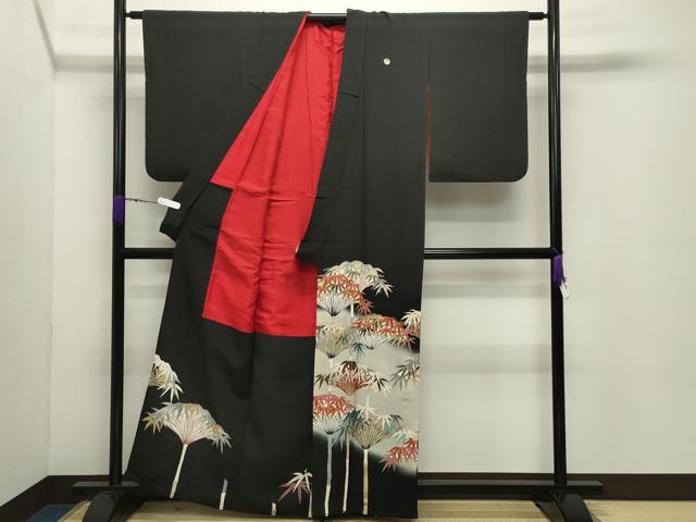 平和屋着物●アンティーク　大正ロマン　黒留袖　笹文　暈し染め　金彩　正絹　逸品　CABD8929gh
