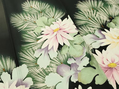 平和屋着物●アンティーク　大正ロマン　黒留袖　刺繍　孔雀花文　金彩　正絹　逸品　CABD8930gh