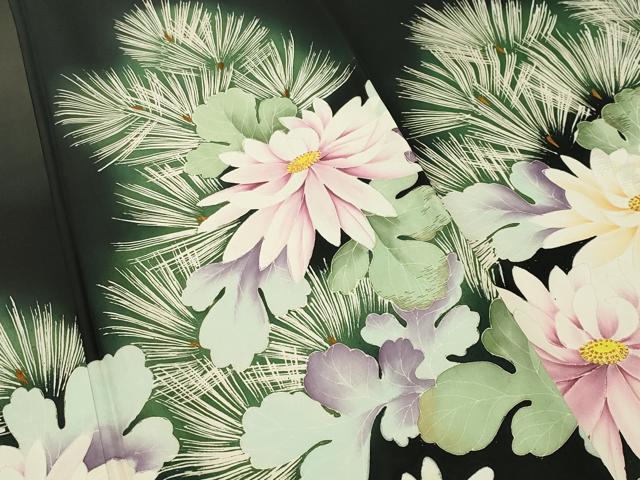平和屋着物●アンティーク　大正ロマン　黒留袖　刺繍　孔雀花文　金彩　正絹　逸品　CABD8930gh