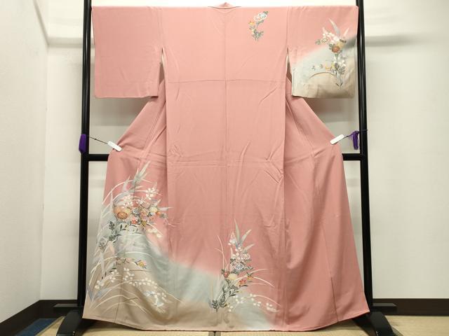 平和屋着物●訪問着　作家物　舞蝶草花文　暈し染め　金彩　正絹　逸品　CABD8934gh