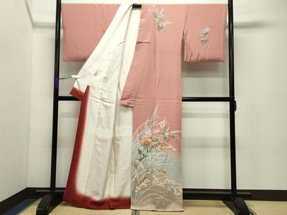 平和屋着物●訪問着　作家物　舞蝶草花文　暈し染め　金彩　正絹　逸品　CABD8934gh