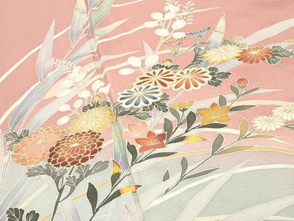 平和屋着物●訪問着　作家物　舞蝶草花文　暈し染め　金彩　正絹　逸品　CABD8934gh