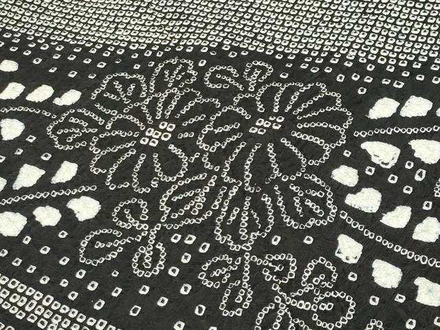平和屋着物●訪問着　総絞り　草花文　黒地　正絹　逸品　CABD8936gh