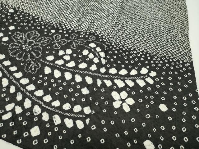 平和屋着物●訪問着　総絞り　草花文　黒地　正絹　逸品　CABD8936gh