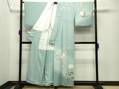 平和屋着物●訪問着　友禅　枝花文　暈し染め　正絹　逸品　CABD8937gh