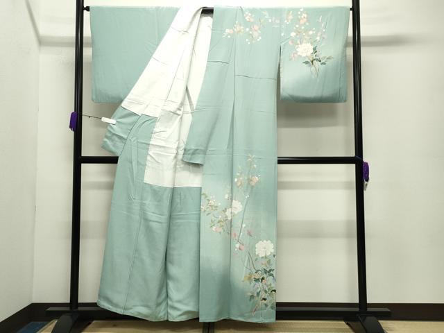 平和屋着物●訪問着　友禅　枝花文　暈し染め　正絹　逸品　CABD8937gh