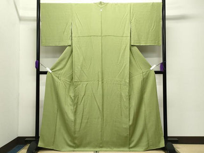 平和屋着物●上質な色無地　舞花地紋　青丹色　正絹　逸品　CABD8939gh