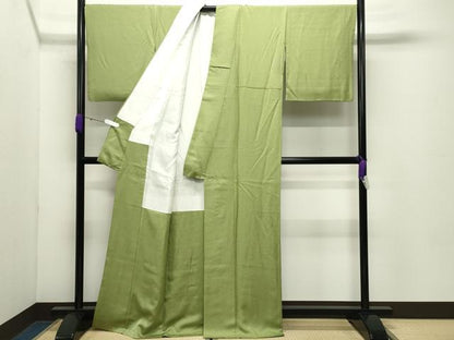 平和屋着物●上質な色無地　舞花地紋　青丹色　正絹　逸品　CABD8939gh