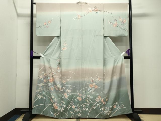 平和屋着物●訪問着　草花文　暈し染め　金彩　正絹　逸品　CABD8943gh